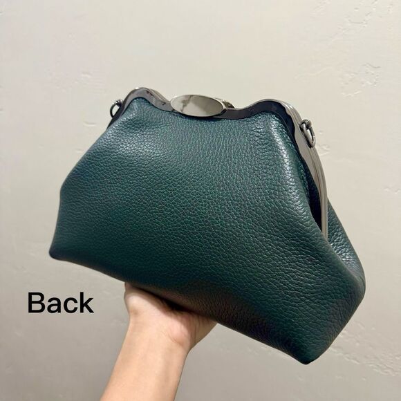 Dark Green Premium Togo Calfskin Handmade Custom Metal Frame Handbag & 2 Straps - Picture 8 of 16